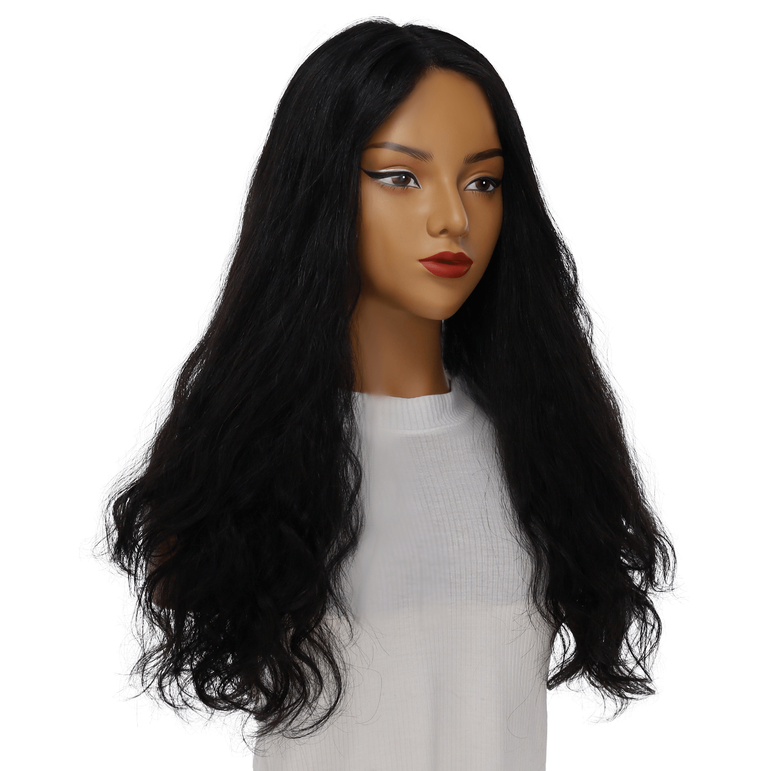 26" Ponytail Silk Top Wig Jet Black Wavy