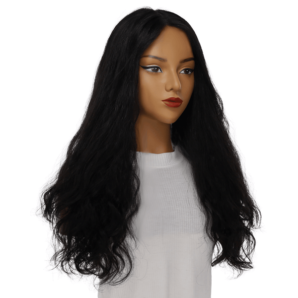 26" Ponytail Silk Top Wig Jet Black Wavy