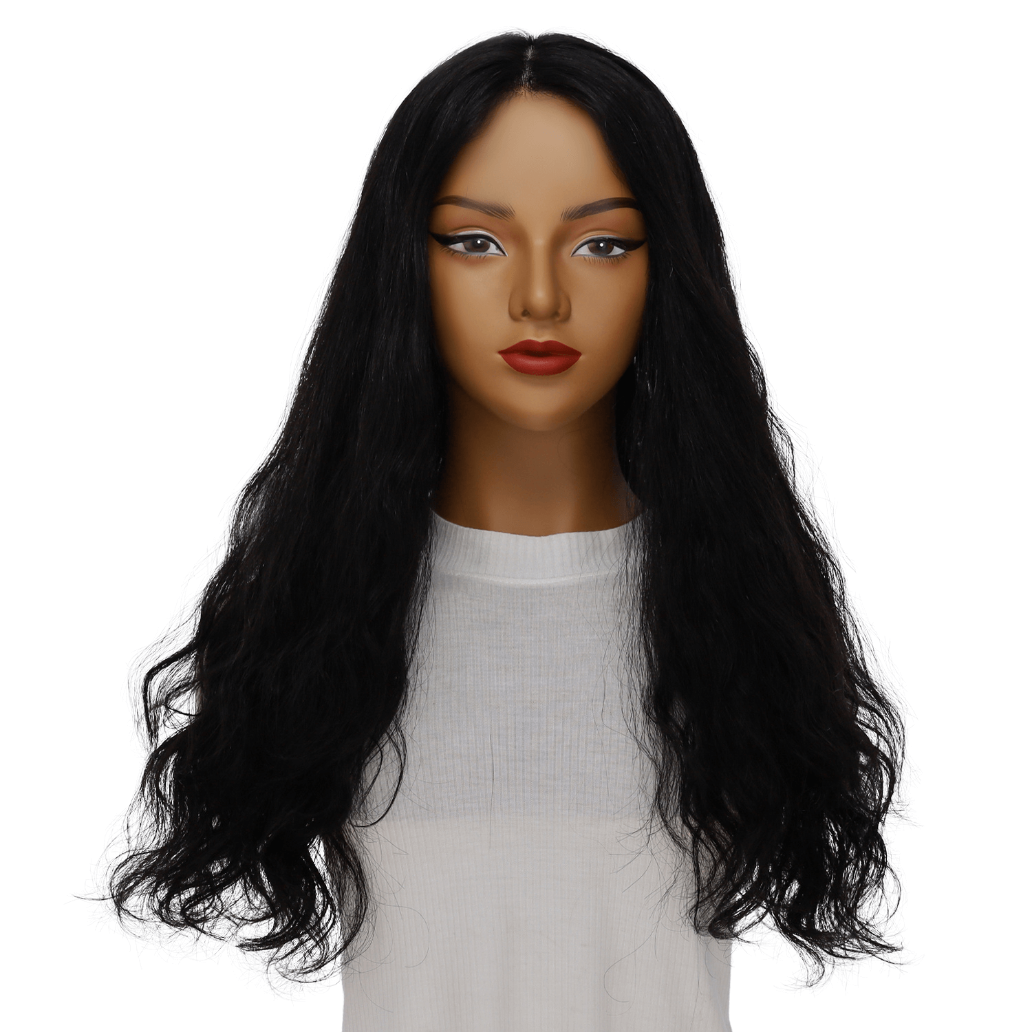 26" Ponytail Silk Top Wig Jet Black Wavy