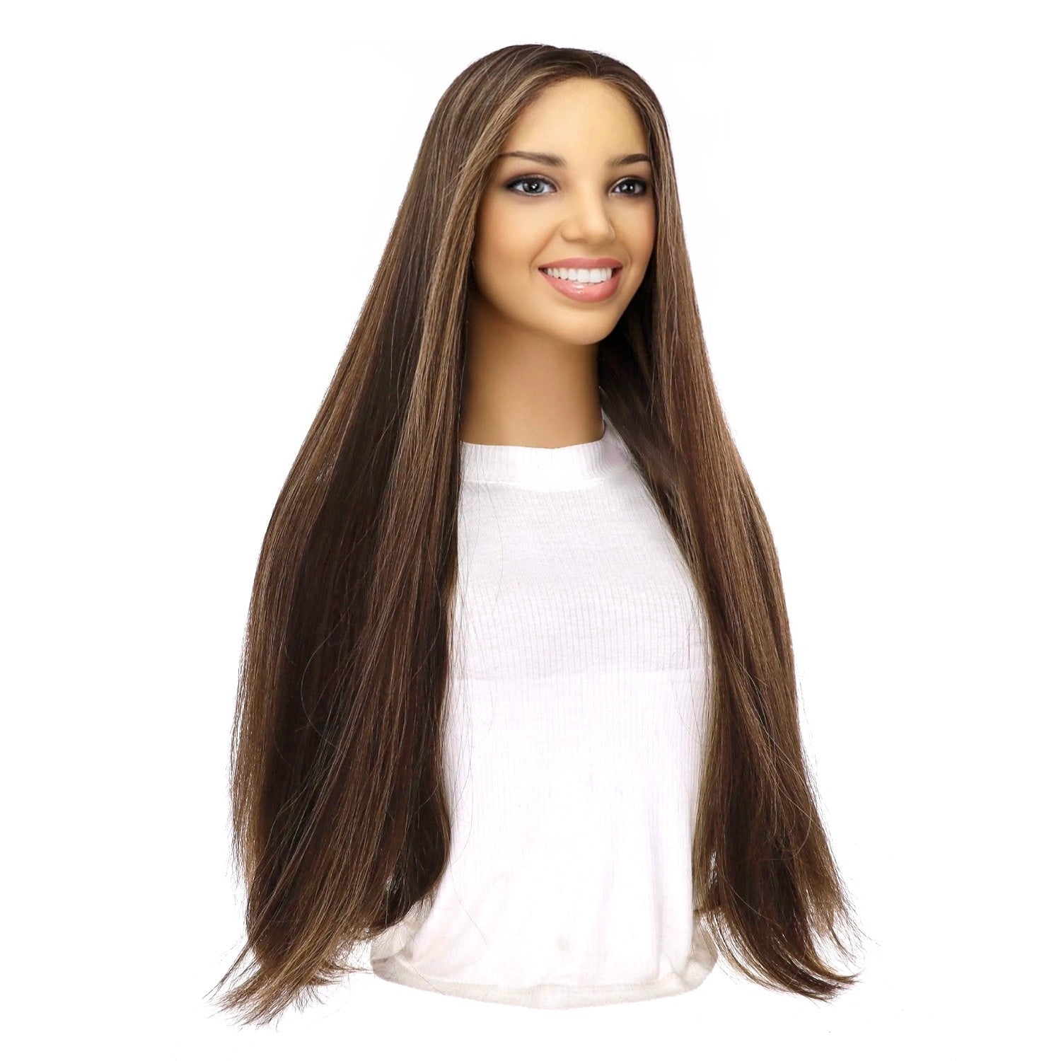 26" Divine Lace Top Wig Dark Brown w/ Highlights