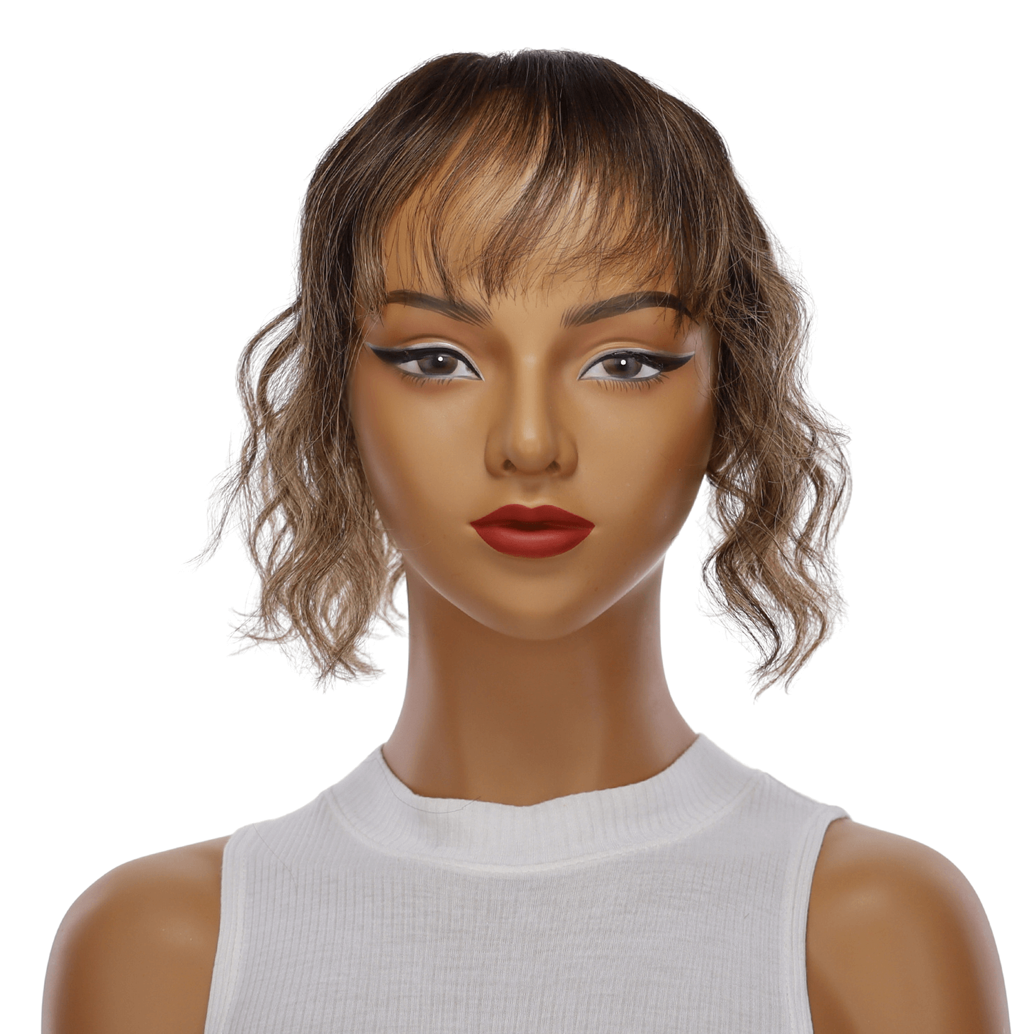 9" Fringe Topper Dark Brown Balayage Wavy 5 x4 Large