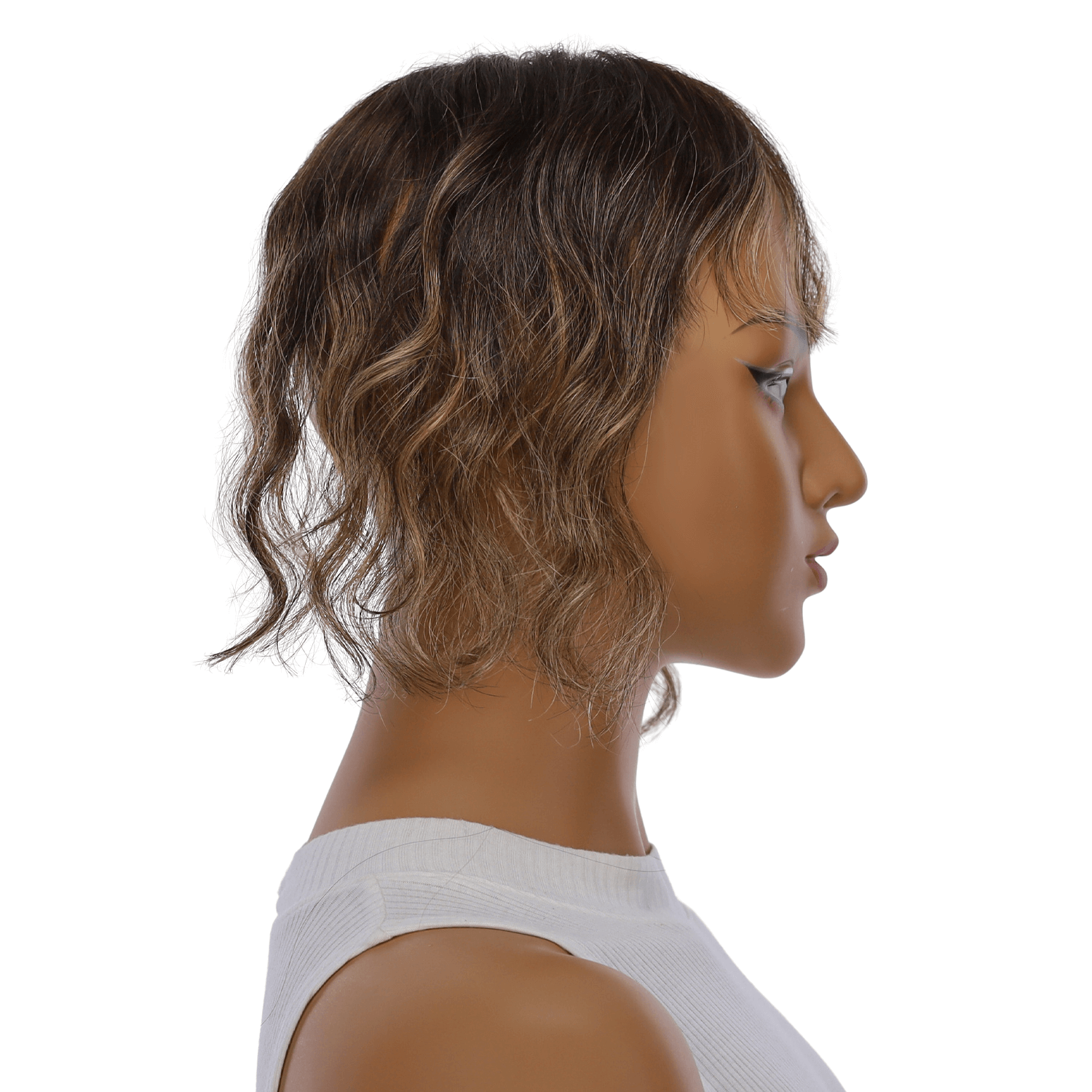 9" Fringe Topper Dark Brown Balayage Wavy 5 x4 Large