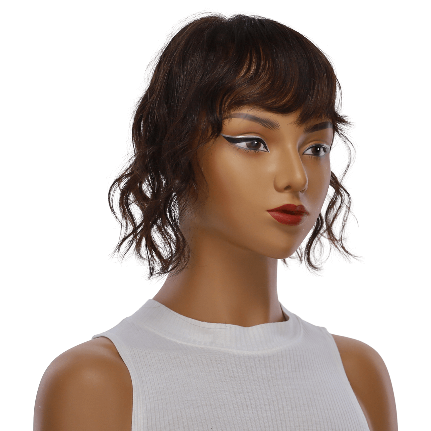 9" Fringe Topper Dark Brown Wavy
