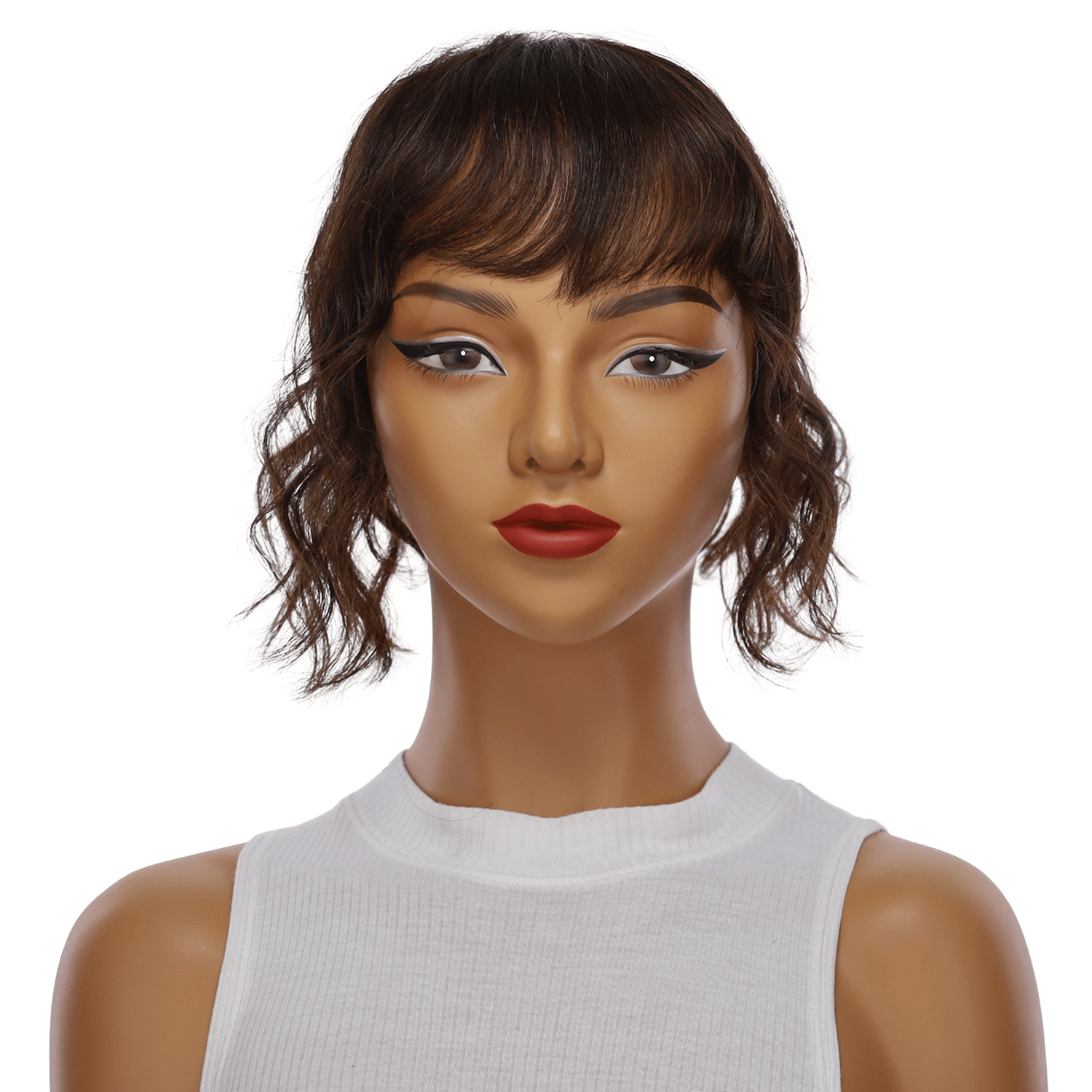 9" Fringe Topper Dark Brown Wavy