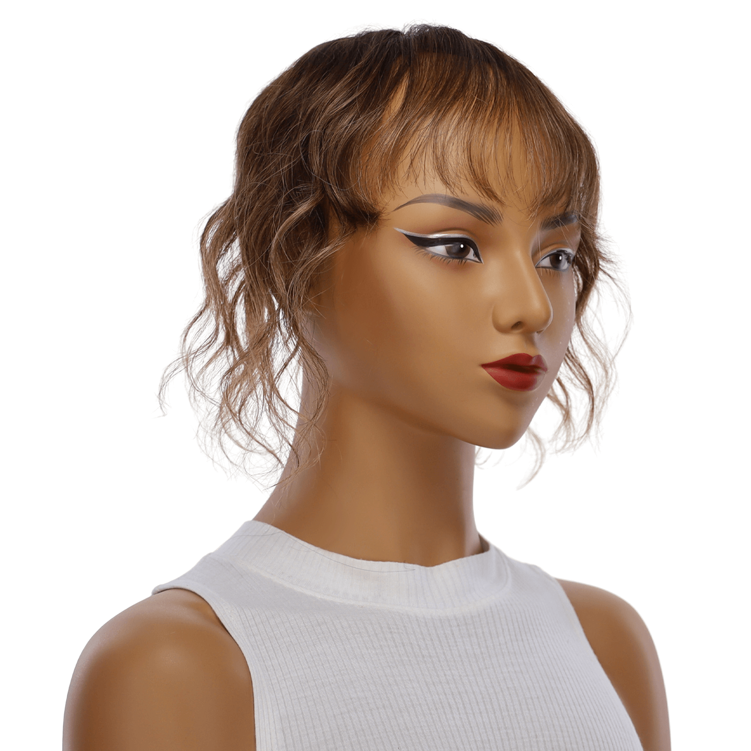 9" Fringe Topper Medium Brown Balayage Wavy 5 x 4"