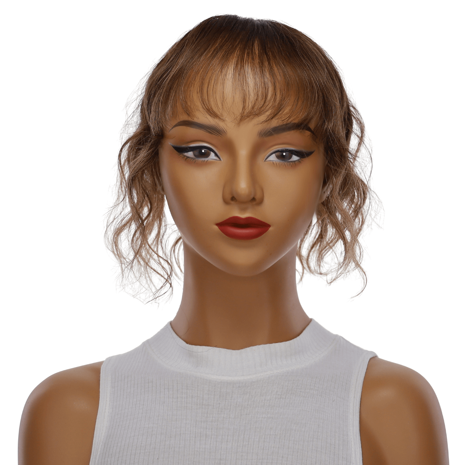 9" Fringe Topper Medium Brown Balayage Wavy 5 x 4"