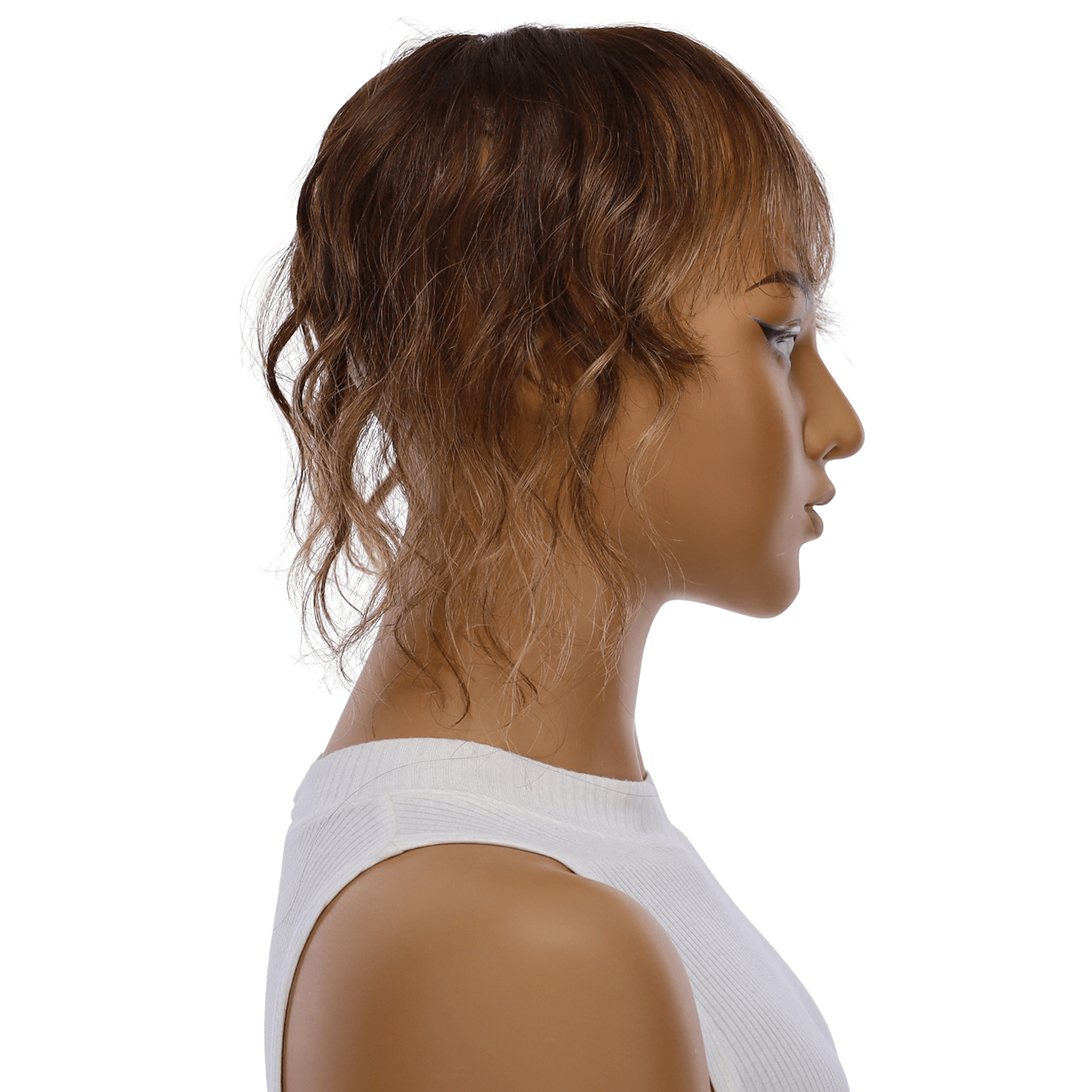 9" Fringe Topper Medium Brown Balayage Wavy