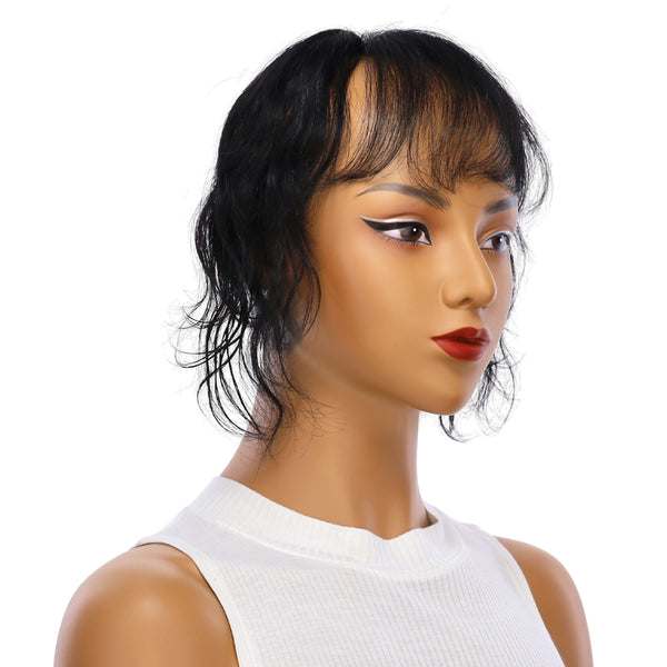 9" Fringe Topper Jet Black Wavy