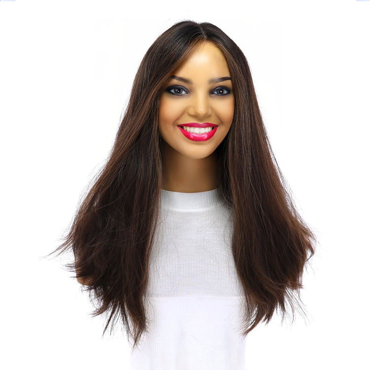 20" Divine Lace Top Wig Soft Black w/ Highlights Slightly Wavy