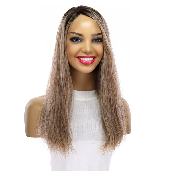 18" Emerald Silk Top Topper Medium Brown w/ Highlights Slightly Wavy