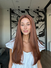 24" Divine Lace Top Wig Copper w/ Auburn Lowlights, Auburn Rooting, & Face Framing
