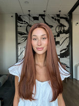 24" Divine Lace Top Wig Copper w/ Auburn Lowlights, Auburn Rooting, & Face Framing