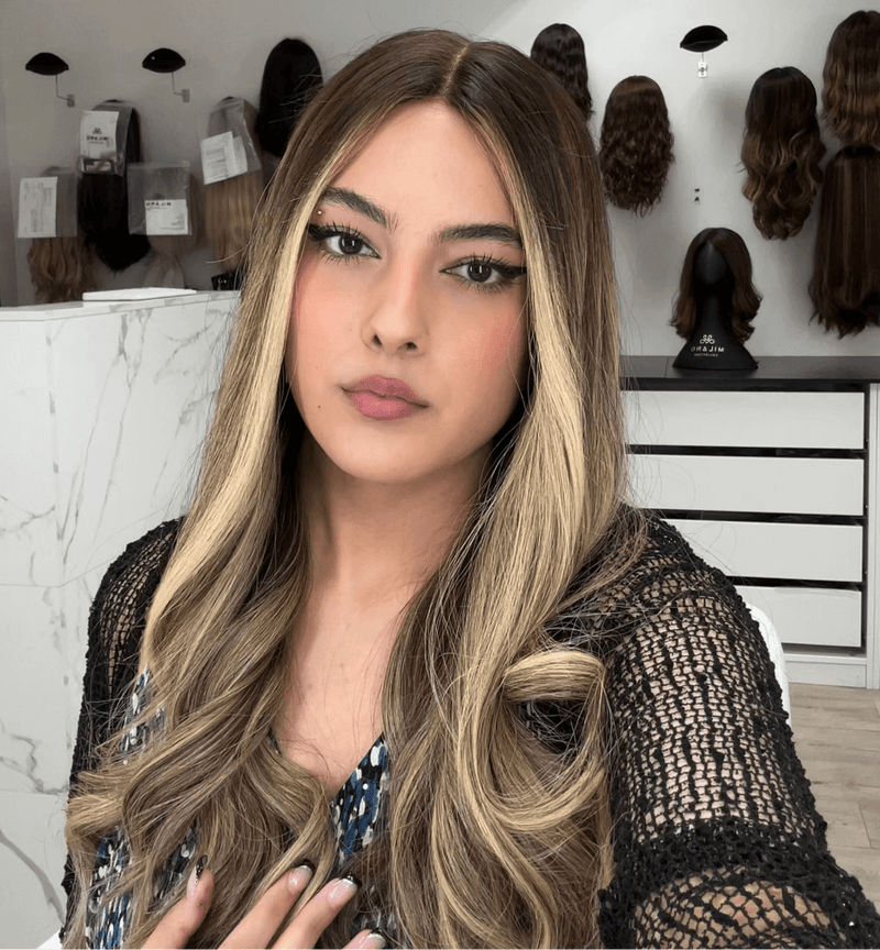 24" Divine Luxe Lace Top Wig #4 Dark Brown w/ Balayage Color Service