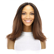 16" Ponytail Silk Part Wig Dark Brown Ombre