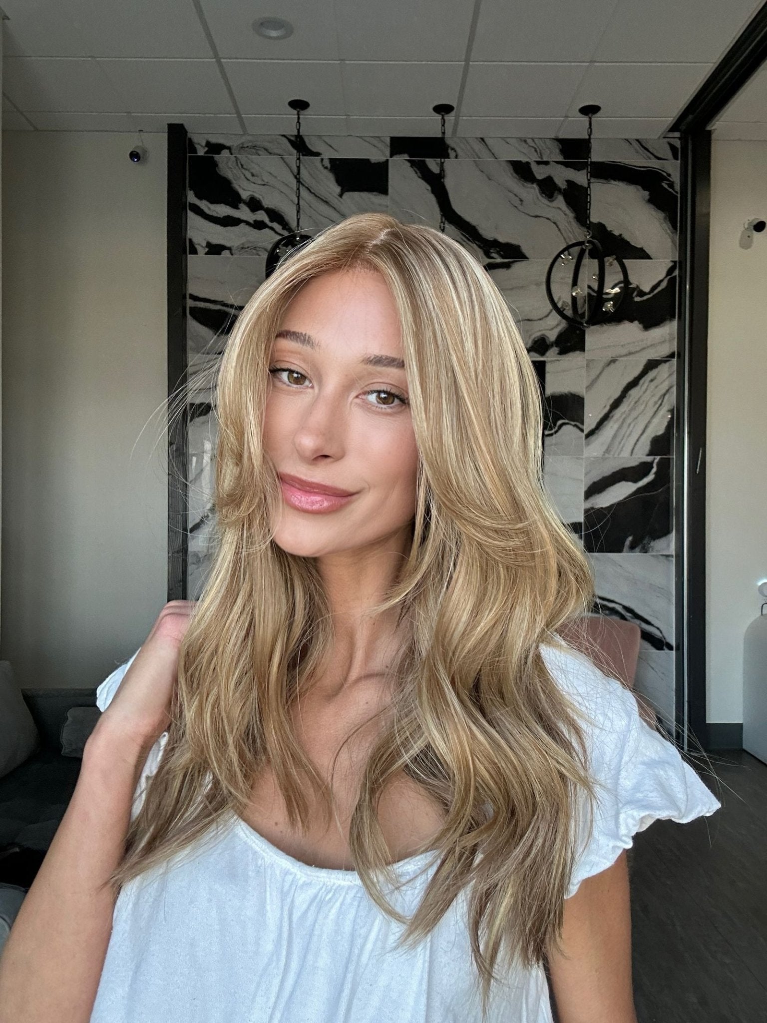 Grace Silk Top Wig Medium Blonde w/ Curtain Bangs - 22" Reese