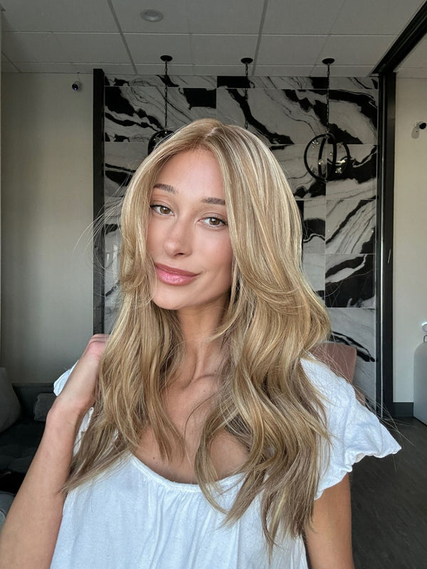 Grace Silk Top Wig Medium Blonde w/ Curtain Bangs - 22" Reese