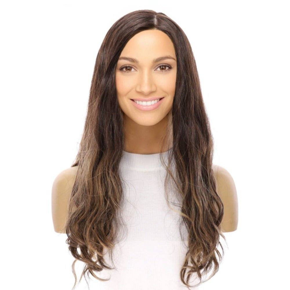 24" Gisele Silk Top Wig Dark Brown Balayage Wavy