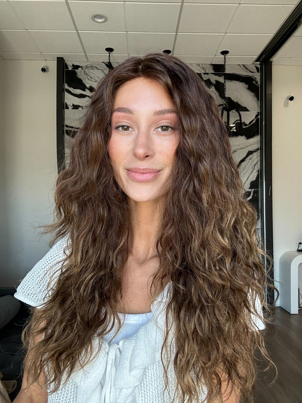 Grace Silk Top Wig Medium Brown Balayage w/ Butterfly Cut (Wavy)