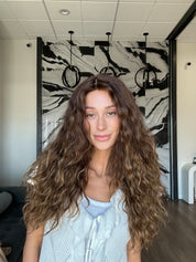 24" Gisele Silk Top Wig Medium Brown Balayage w/ Butterfly Cut Wavy