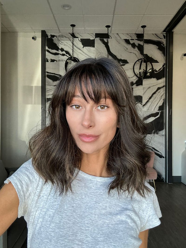 16" Divine Lace Top Wig #Soft Black w/ Highlights & Bangs
