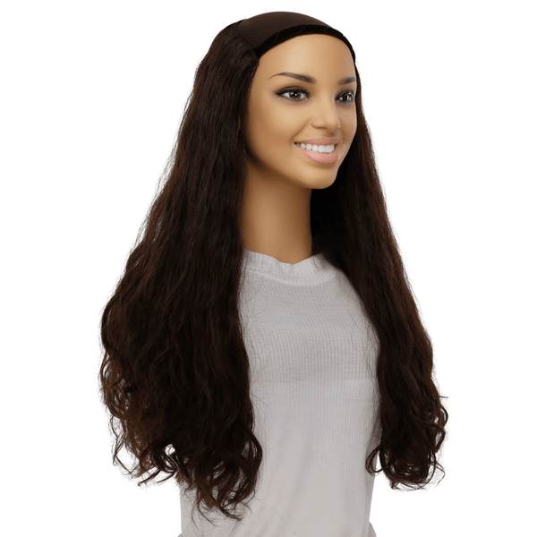 24" HatFall Wig Dark Brown Wavy