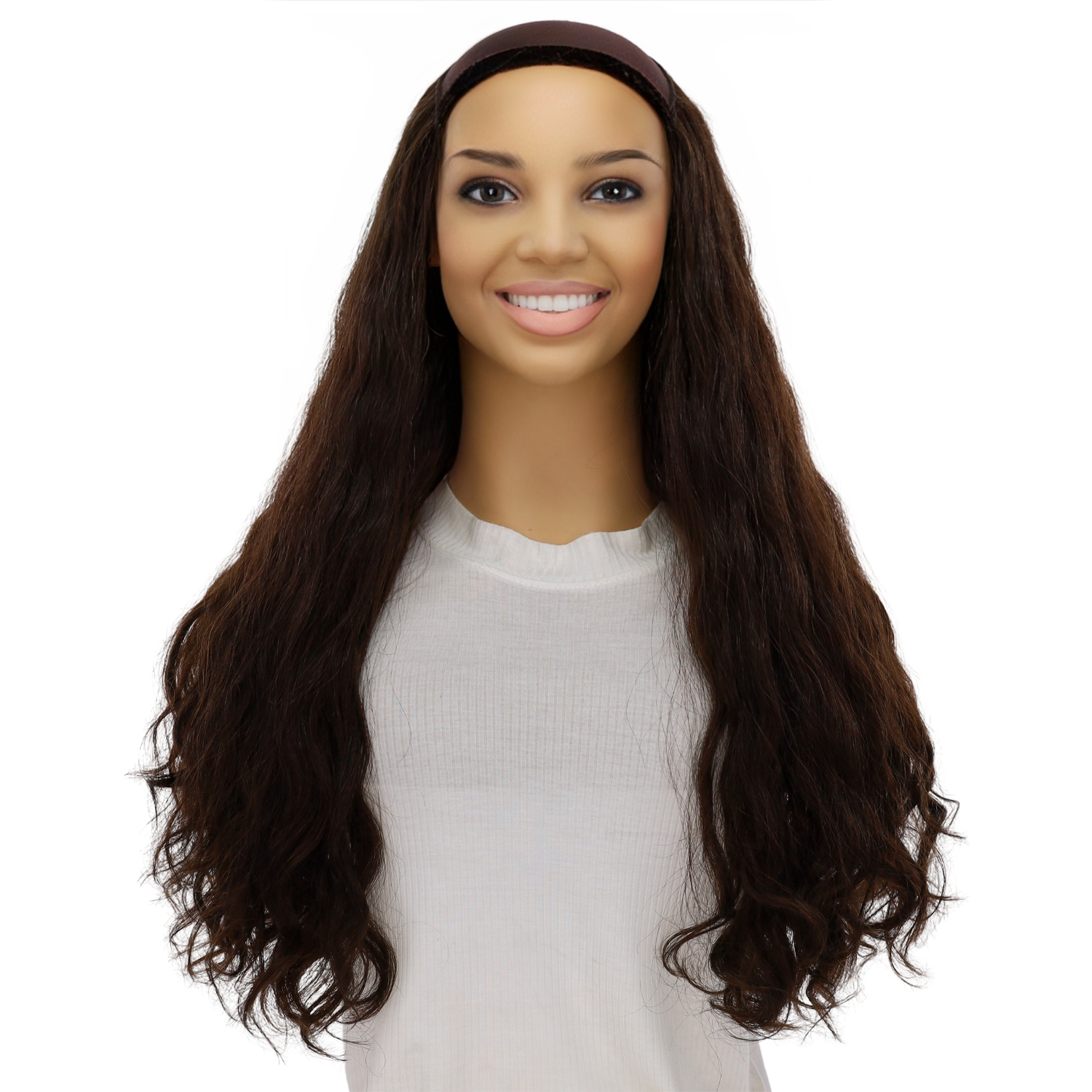 24" HatFall Wig Dark Brown Wavy