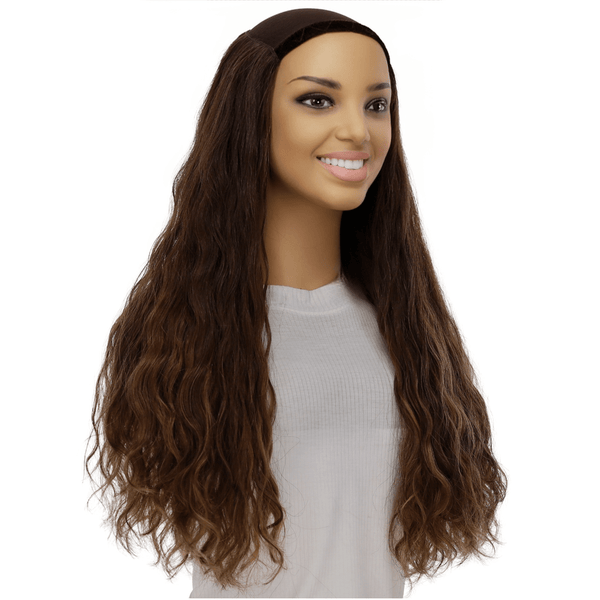 24" HatFall Wig Medium Brown Balayage Wavy