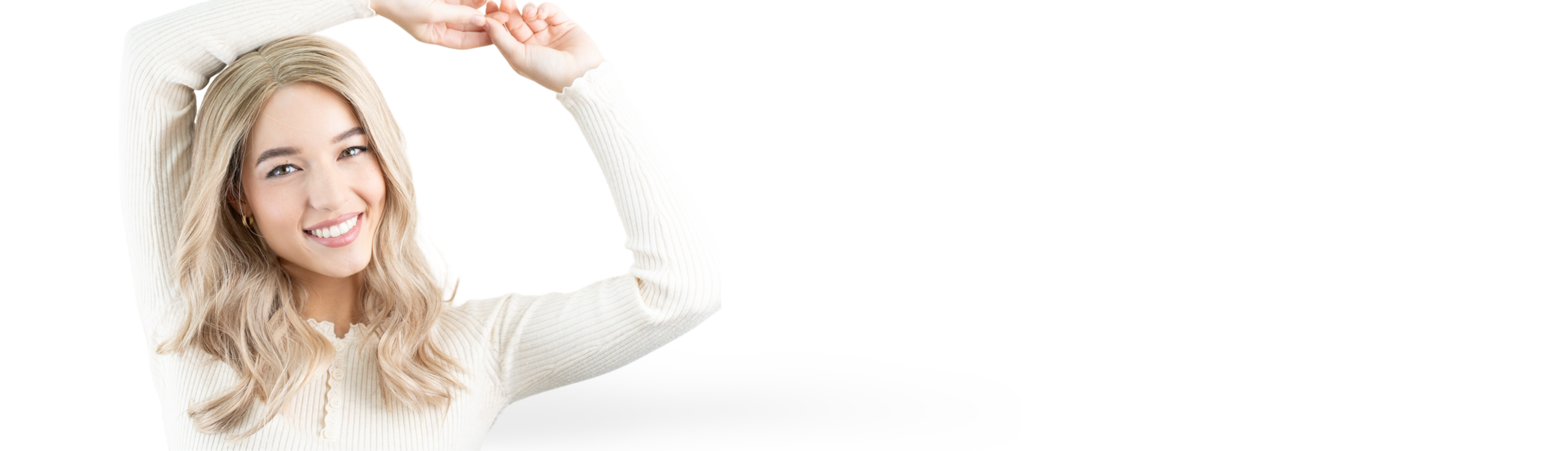Woman wearing a white outfit with a hat on a white background
