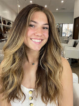 24" Divine Luxe Lace Top Wig #1B Black Wavy w/ Double Balayage Color Service