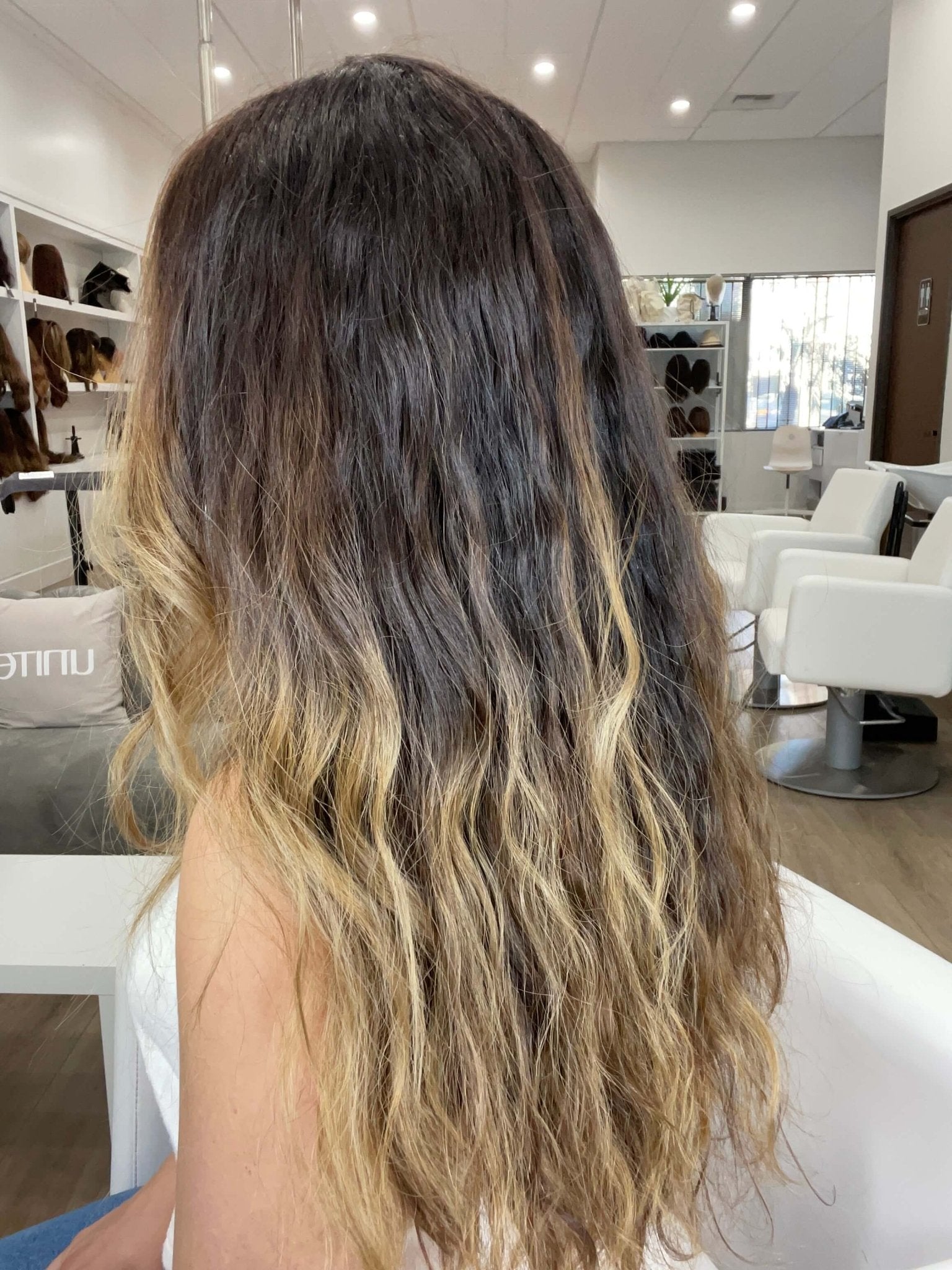 24" Divine Luxe Lace Top Wig #1B Black Wavy w/ Double Balayage Color Service