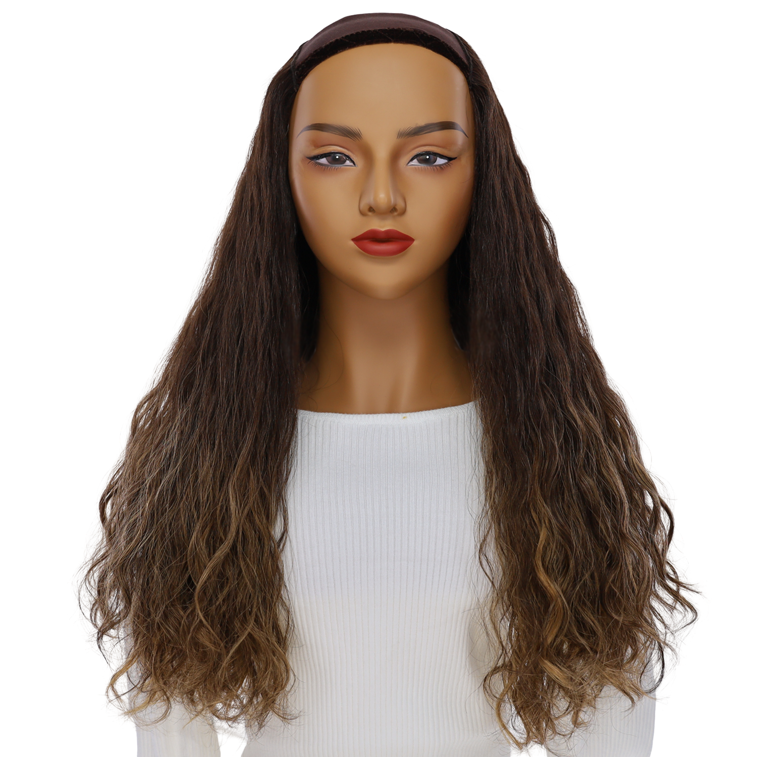 24" HatFall Wig Dark Brown Balayage Wavy