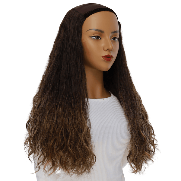 24" HatFall Wig Dark Brown Balayage Wavy