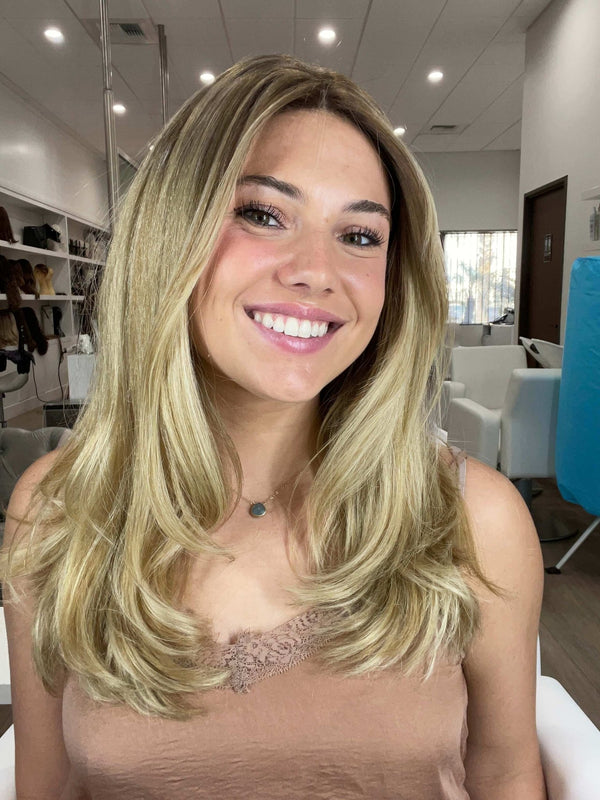 Grace Silk Top Wig Ash Blonde Wavy w/ Rooting Color Service - 22" Reese
