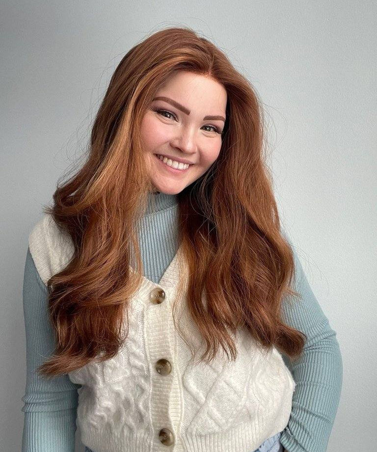 24" Gisele Silk Top Wig Copper Toned & Highlighted Wavy