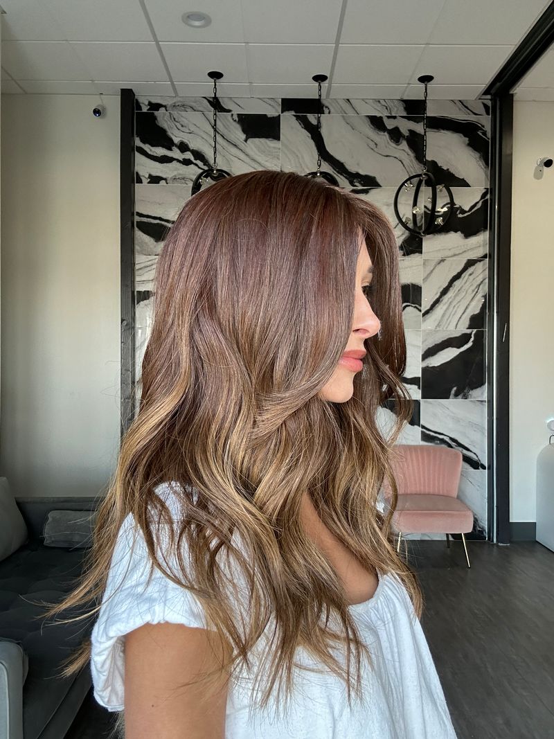 22" Reese Silk Top Wig Medium Brown Balayage w/ Curtain Bangs