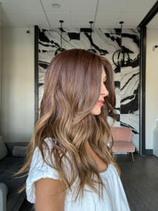 22" Reese Silk Top Wig Medium Brown Balayage w/ Curtain Bangs