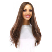 20" Onyx Silk Top Topper Dark Brown w/ Highlights Slightly Wavy