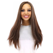 20" Onyx Silk Top Topper Dark Brown w/ Highlights Slightly Wavy
