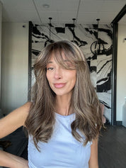 20" Divine Lace Top Wig Dark Brown w/ Highlights & Bangs