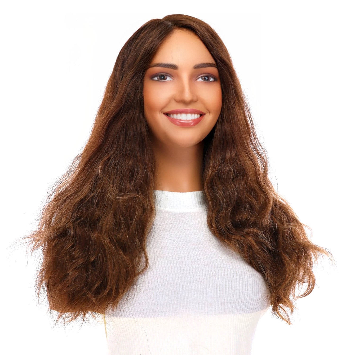 22" Reese Silk Top Wig Medium Brown Balayage Wavy