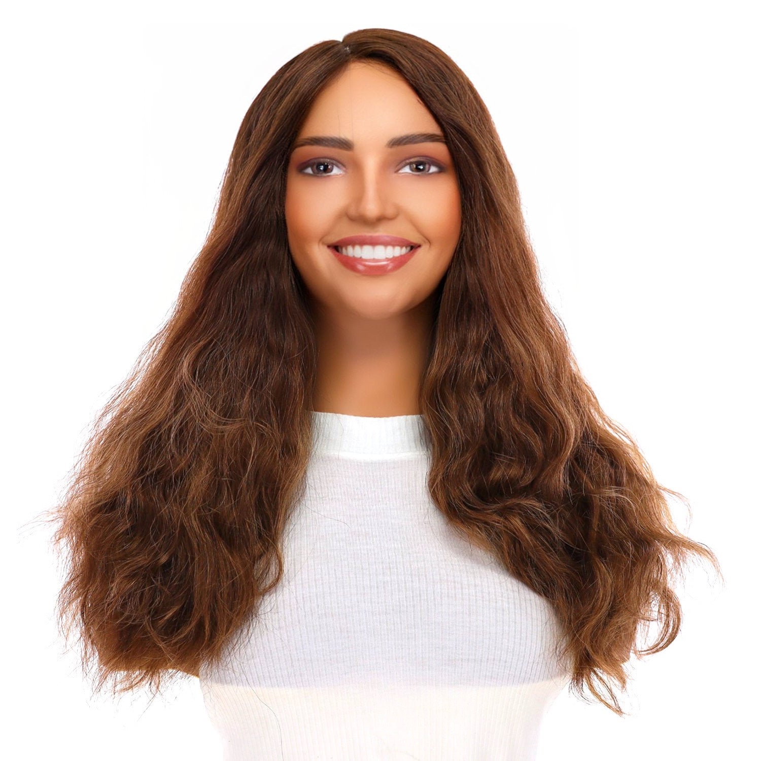 22" Reese Silk Top Wig Medium Brown Balayage Wavy