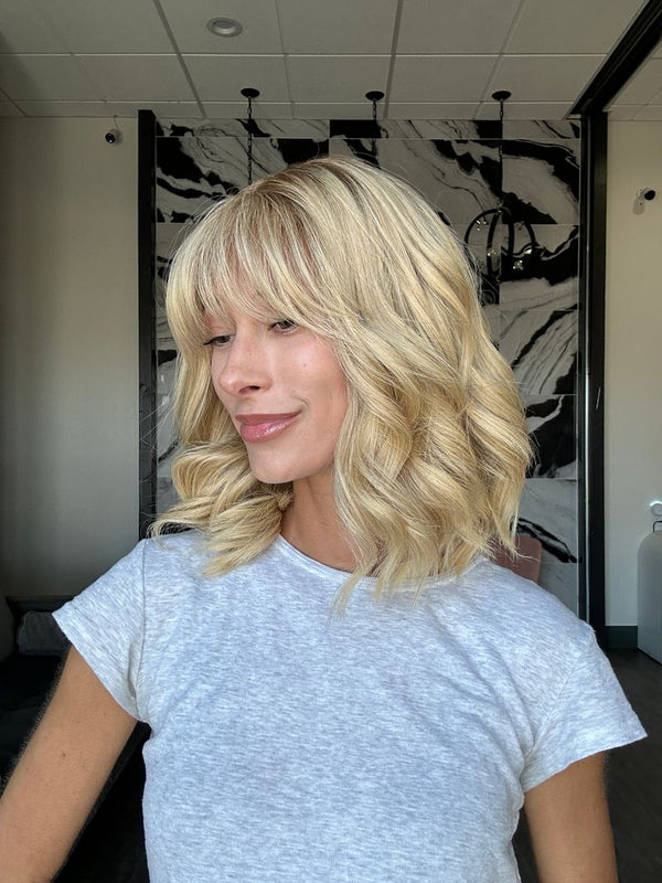 Grace Silk Top Wig Golden Blonde w/ Bangs - 13" Victoria