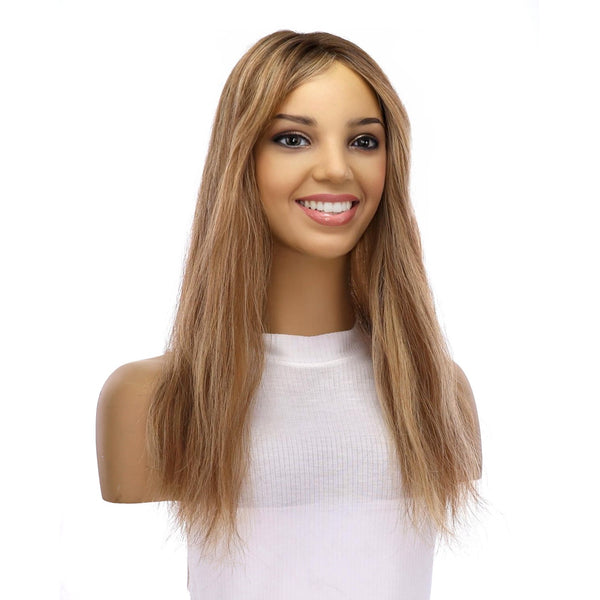 18" Topaz Lace Top Topper Medium Blonde w/ Highlights Slightly Wavy