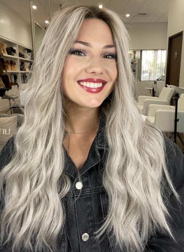 24" Divine Lace Top Wig Silver Smoke w/ Reverse Balayage