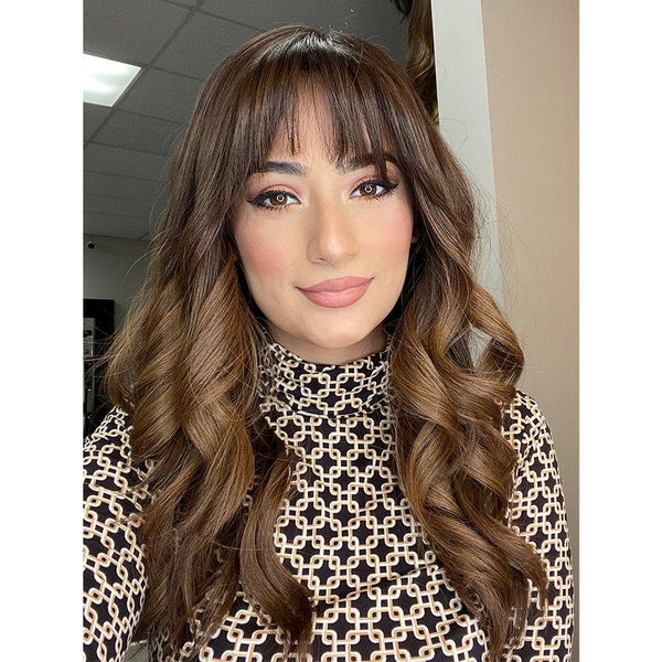 Grace Silk Top Wig Medium Brown Babylight w/ Partial Rooting & Bangs