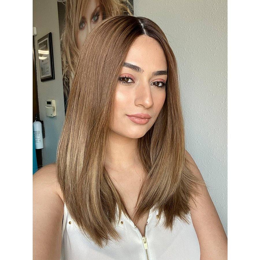 19" Nicole Silk Top Wig Light Brown Babylight w/ Rooting