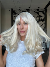 19" Nicole Silk Top Wig Ice Blonde w/ Bangs