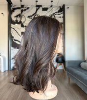 16" Divine Luxe Lace Top Wig #4 Dark Brown w/ Caramel Highlights & Face Framing