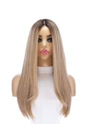 24" Gisele Silk Top Wig Ash Blonde w/ Rooting