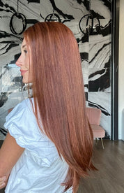 24" Divine Lace Top Wig Copper w/ Auburn Lowlights, Auburn Rooting, & Face Framing